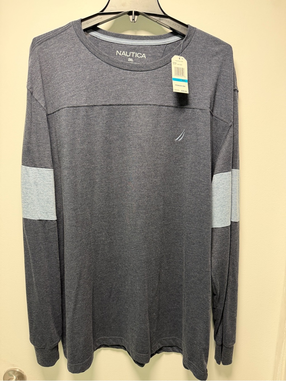 Nautica Long Sleeve Crewneck Shirt - Navy with Light Blue Accents
